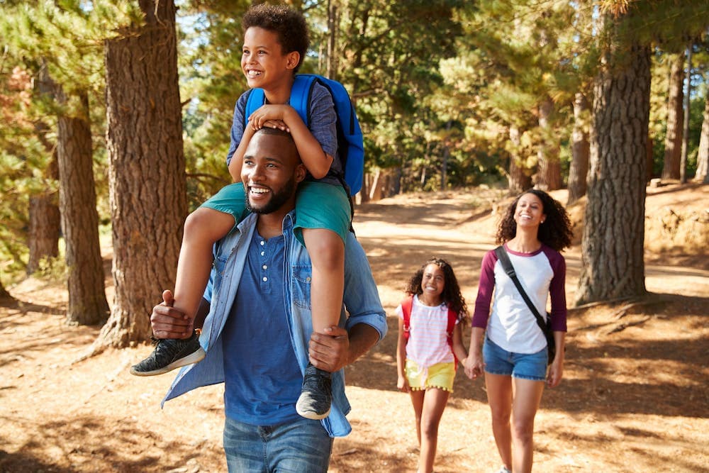 family hiking in the outdoors